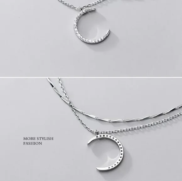 NEW | Crescent Moon Multi Layer Pave Diamond Necklace - Picture 10 of 15